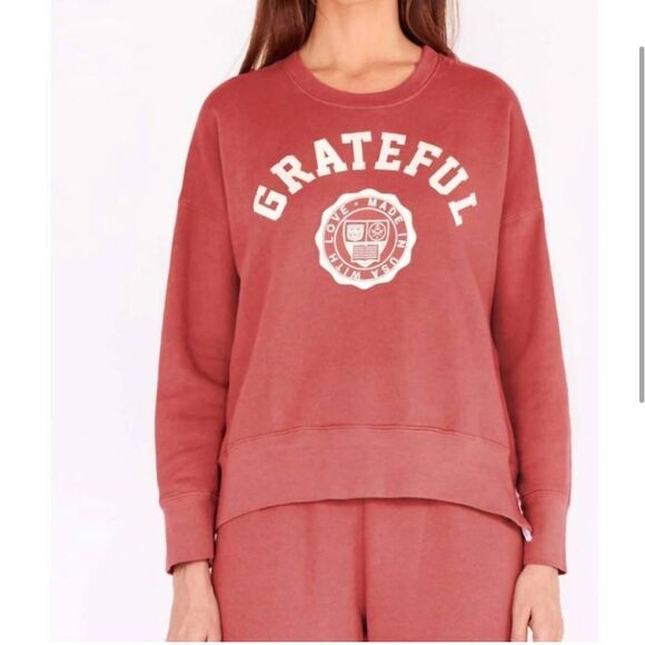 Anthropologie Sundry Varsity Grateful Sweatshirt Mauve Pink - Picture 2 of 11